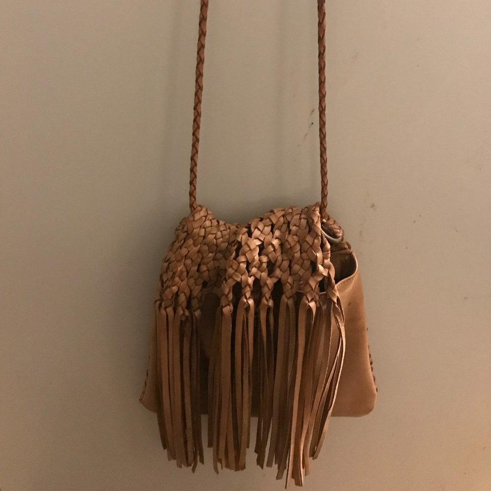 BRAIDED TASSLE LEATHER PURSE HANDMADE BAG WOVEN MADE IN MOROCCO WESTERN
